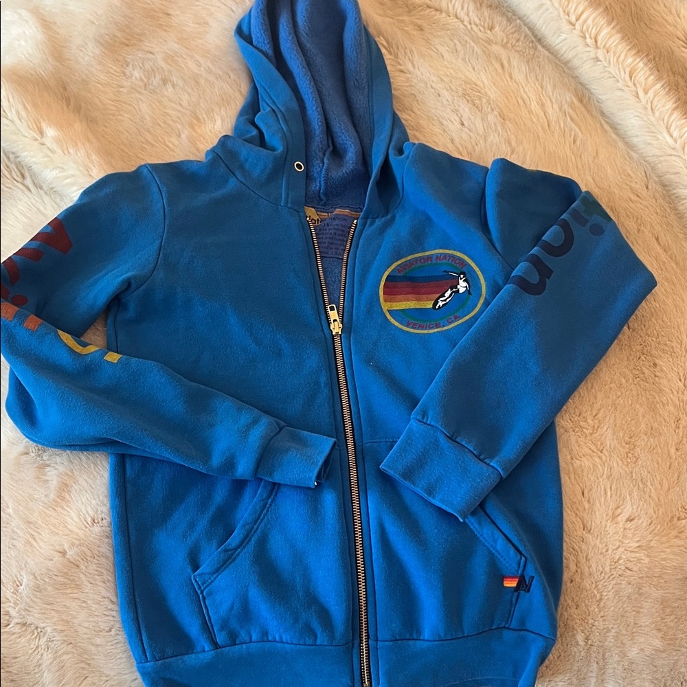 Aviator Nation Kids Blue Hoodie with Rainbow Accents